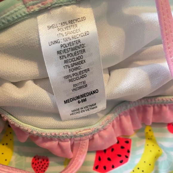 Cat & Jack baby girls size 6-9 months one piece swimsuit fruit stripes - Picture 3 of 3